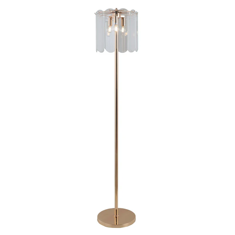 3-Bohlam Lampu Lantai Kaca Bening Emas