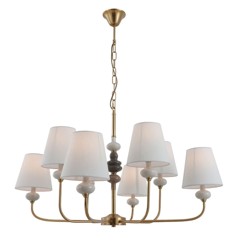 Keramik Klasik 8-lampu Kuningan Chandelier