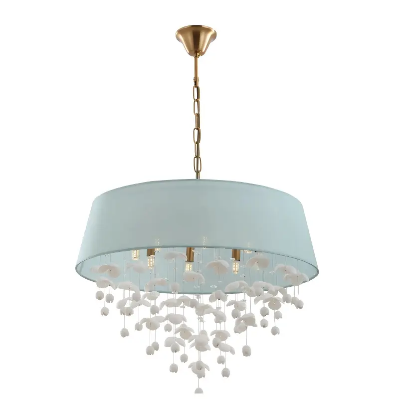 Modern Porcelain Drum Shade 8-lampu Chandelier Kanggo Living Room
